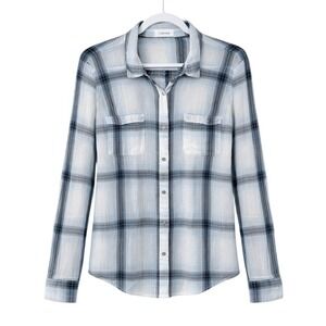 Calvin Klein Blue Plaid Button Up Long Sleeve Shirt M Clean Girl Preppy Coastal